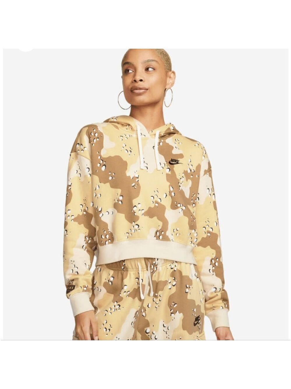NIKE SPORTSWEAR CLUB FLEECE CROPPED WOMENS CAMO HOODIE MEDIUM NWT MSRP $70